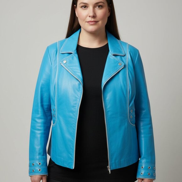 Guillaume Jackets & Blazers - Perfect Grommeted Blue Leather Guillaume Jacket - Size 2X